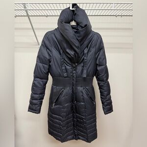 Navy Long Puffer Coat with Oversized Collar Sz Small Laundry by Shelli Segal